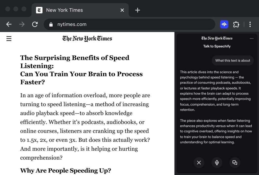 Speechify adds voice typing and voice assistant to its Chrome extension
